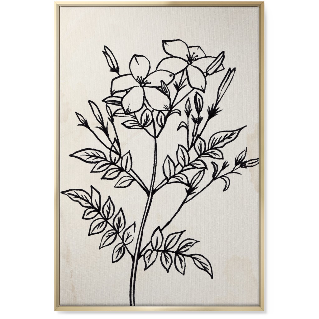 Vintage Jasmine Sketch - Beige and Black Wall Art, Gold, Single piece, Canvas, 24x36, Beige