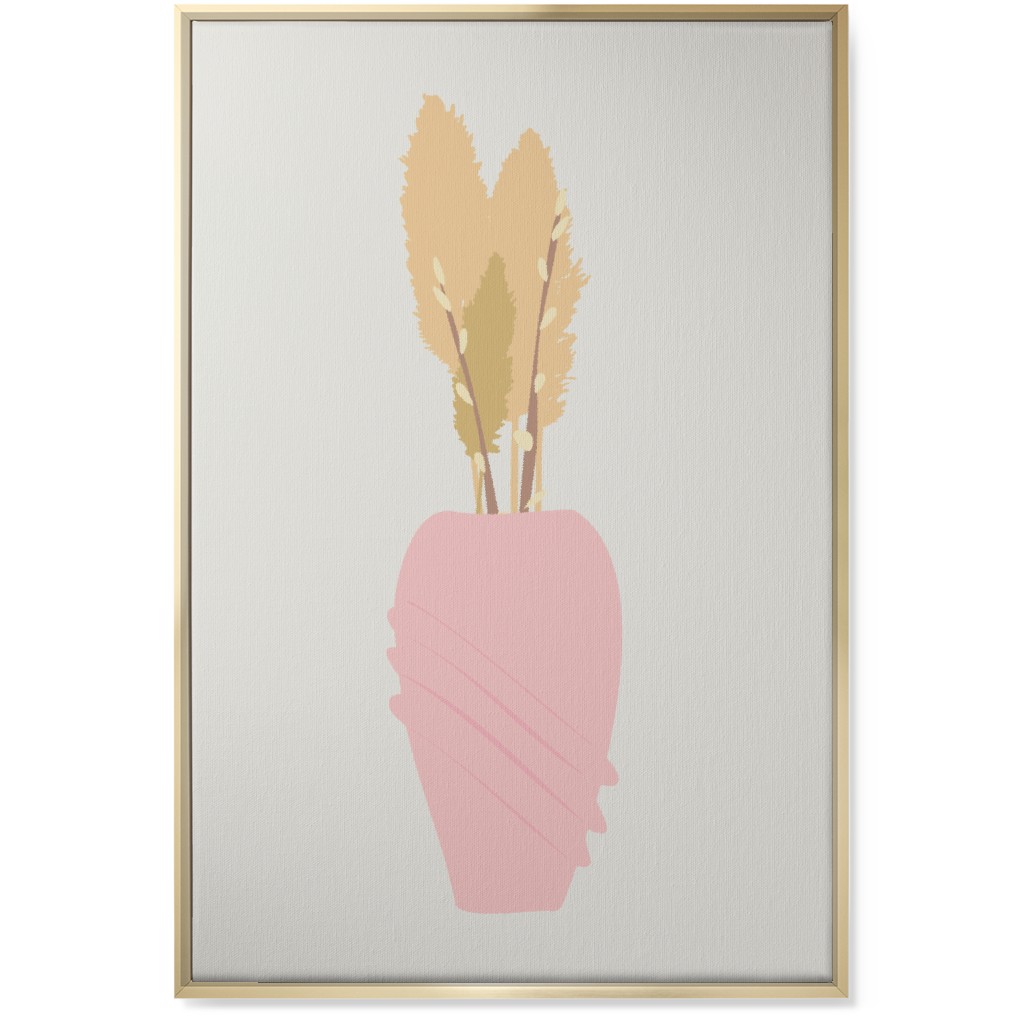 Minamalist Pampas and Willow - Pink and Beige Wall Art, Gold, Single piece, Canvas, 24x36, Pink