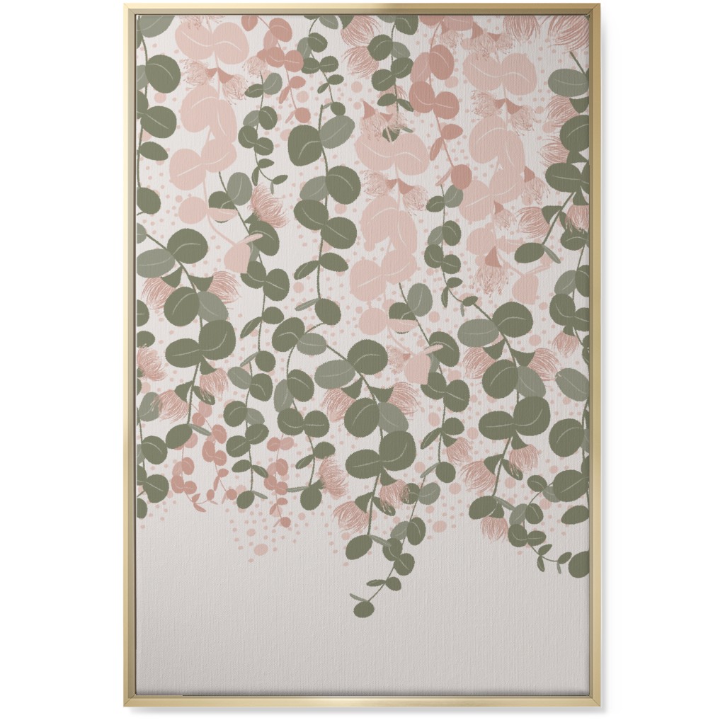 Eucalyptus - Pink & Green on Beige Wall Art, Gold, Single piece, Canvas, 24x36, Green