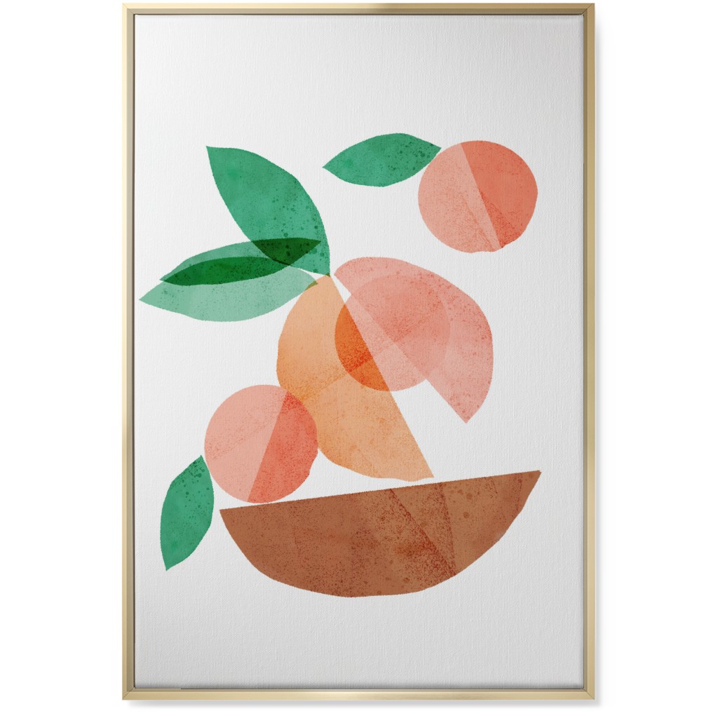 Peaches in a Bowl - Orange and Beige Wall Art, Gold, Single piece, Canvas, 24x36, Orange