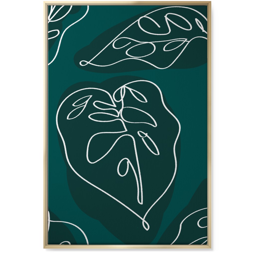 Minimalist Modern Line Art Monstera - Green Wall Art, Gold, Single piece, Canvas, 24x36, Green