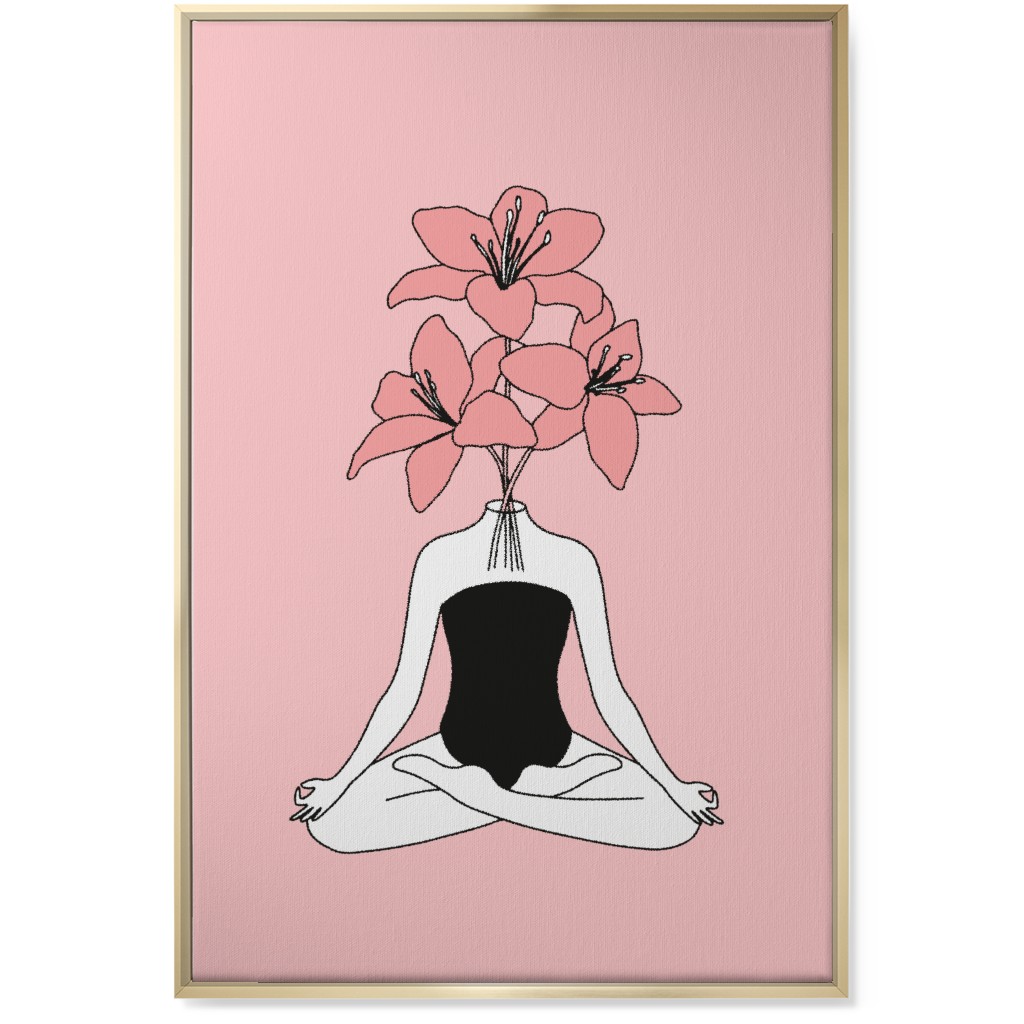 Feminine Yoga - Pink Wall Art, Gold, Single piece, Canvas, 24x36, Pink, Bright Pink