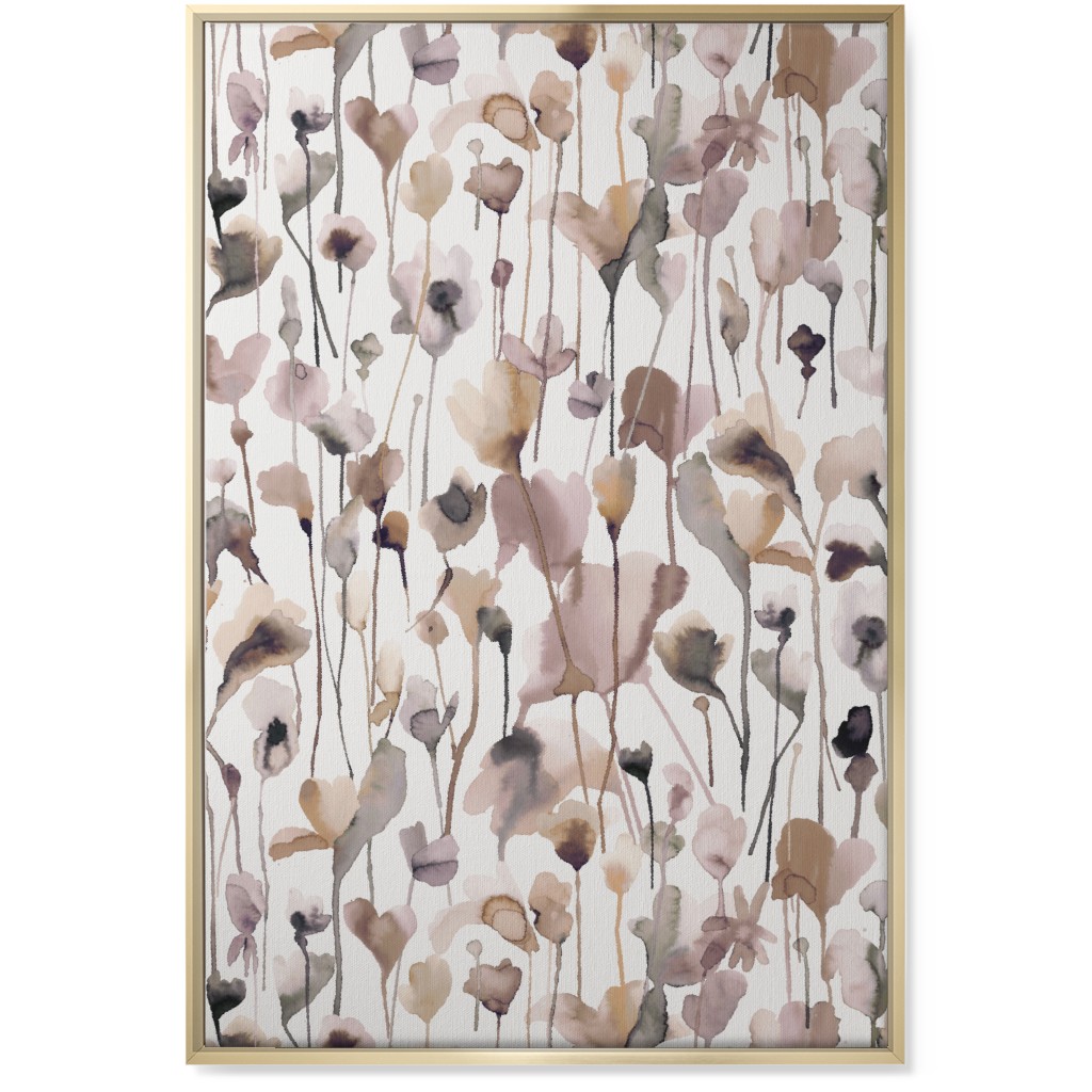 Watercolor Wild Rustic Flowers - Neutral Wall Art, Gold, Single piece, Canvas, 24x36, Brown, Brown
