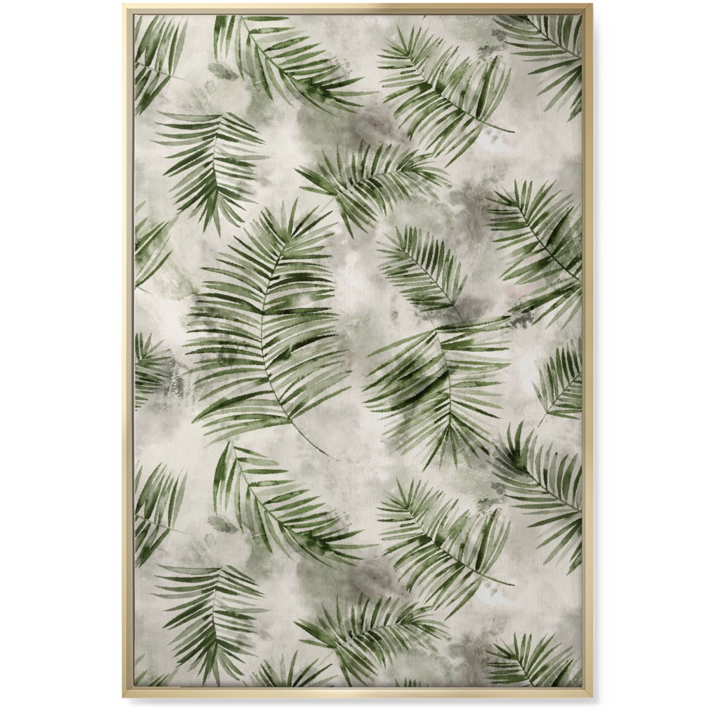 Watercolor Botanical Palms - Green on Beige Wall Art, Gold, Single piece, Canvas, 24x36, Green