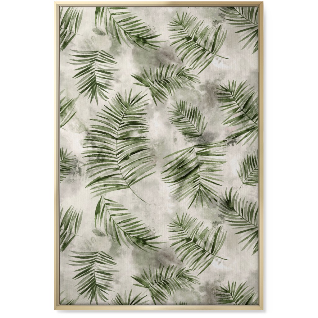 Watercolor Botanical Palms - Green on Beige Wall Art, Gold, Single piece, Canvas, 24x36, Green, Classic Green