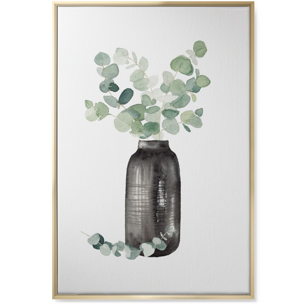 Eucalyptus in a Vase - Green Wall Art, Gold, Single piece, Canvas, 24x36, Green, Classic Green