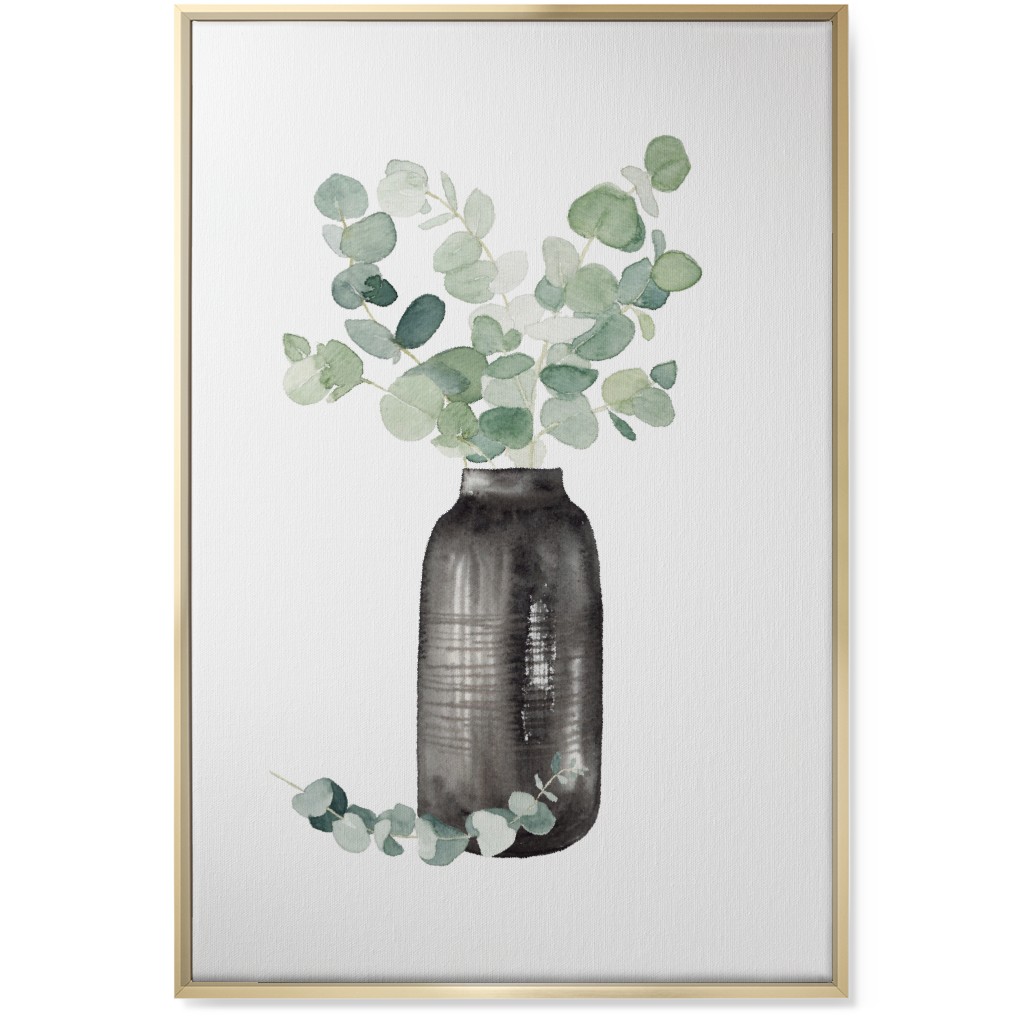 Eucalyptus in a Vase - Green Wall Art, Gold, Single piece, Canvas, 24x36, Green