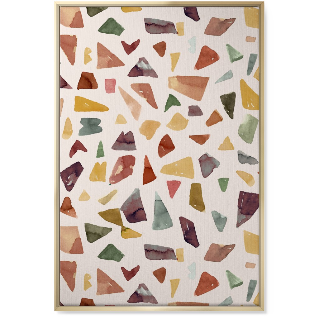Watercolor Terrazzo - Neutral Wall Art, Gold, Single piece, Canvas, 24x36, Beige