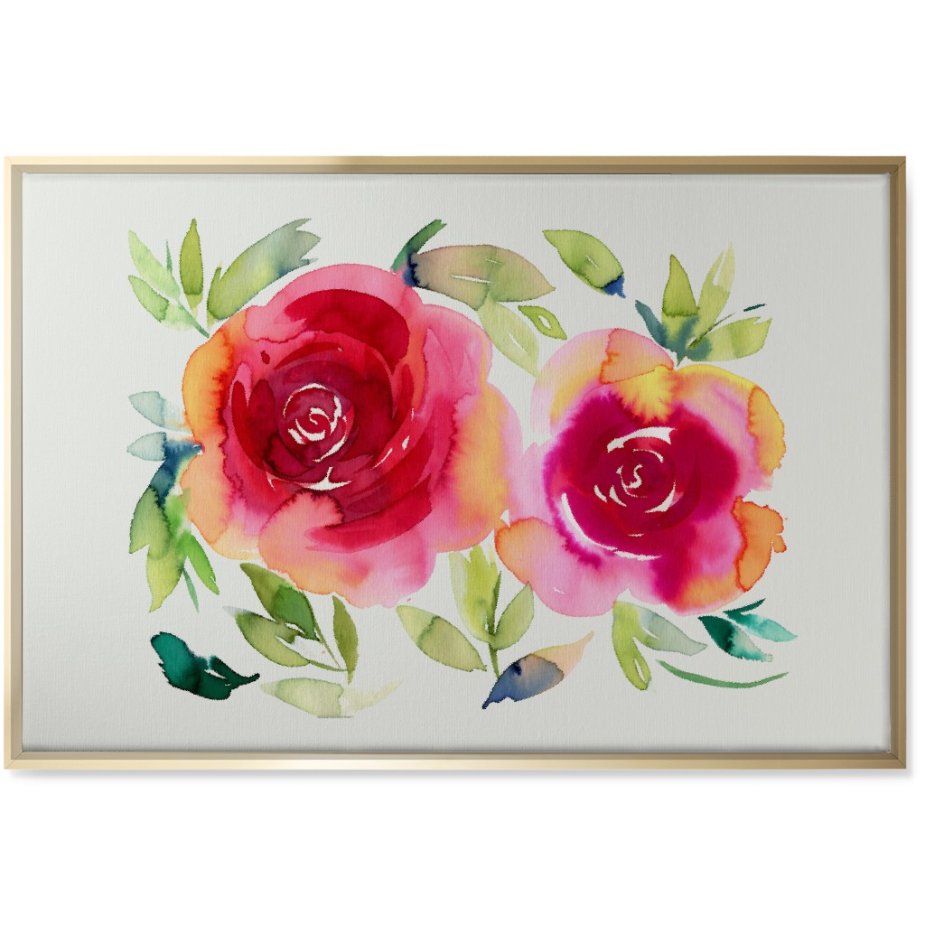 Watercolor Flowers - Pink on White Wall Art, Gold, Single piece, Canvas, 24x36, Pink