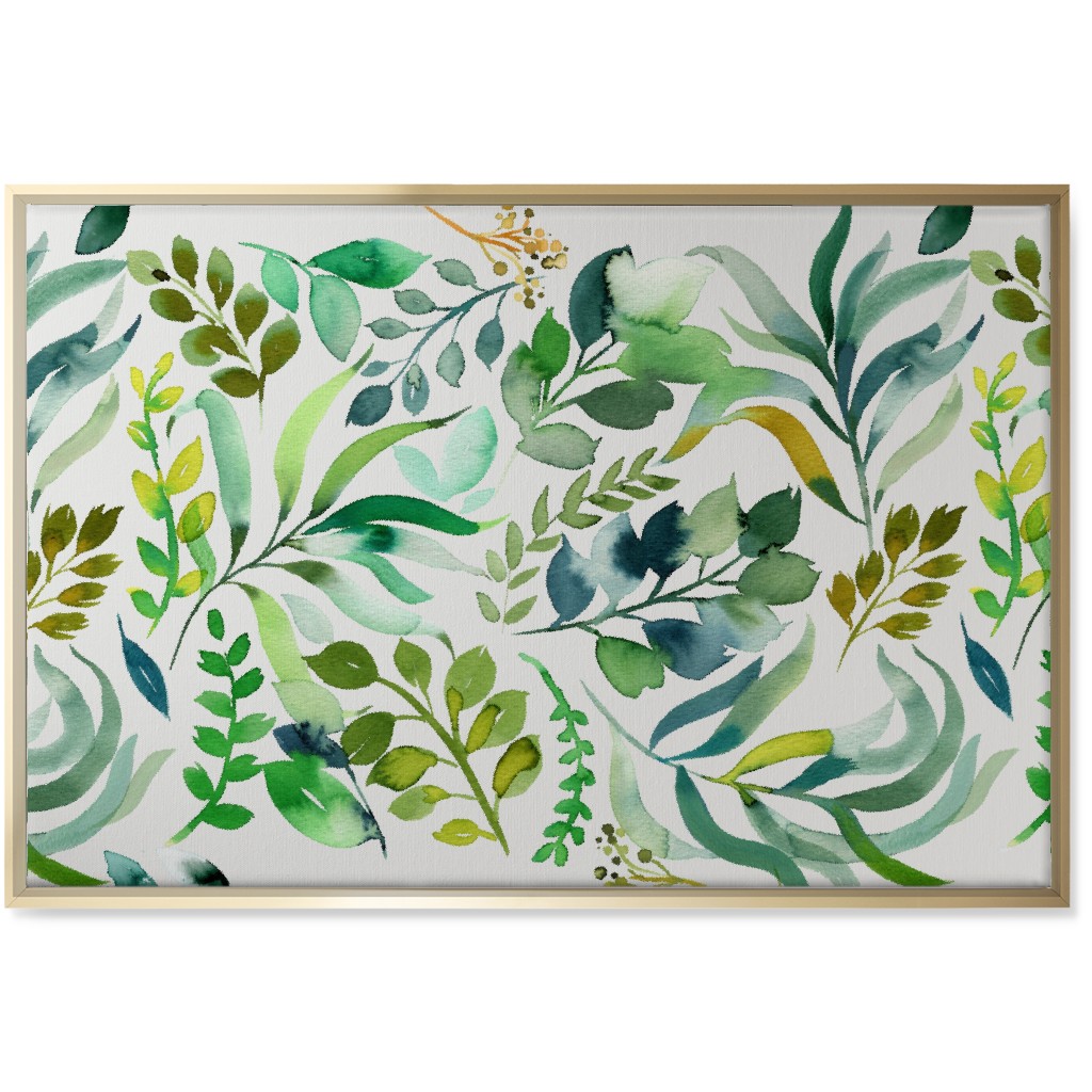 Watercolor Leaves Wall Art, Gold, Single piece, Canvas, 24x36, Green, Verdant