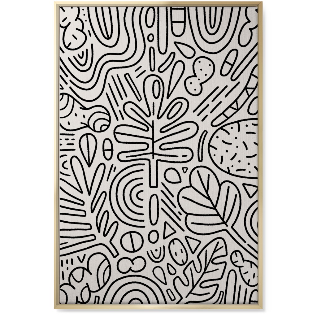 Doodles - Black and Beige Wall Art, Gold, Single piece, Canvas, 24x36, Beige