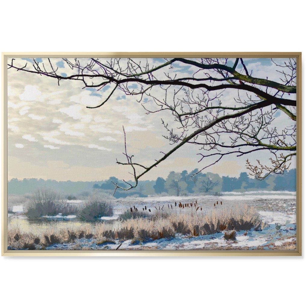 Winter Marsh With Trees Wall Art, Gold, Single piece, Canvas, 24x36, Blue, True Blue