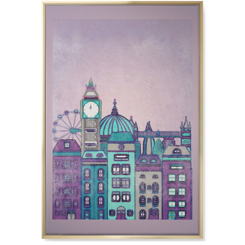 Pretty London Skyline Wall Art, Gold, Single piece, Canvas, 24x36, Purple, Faded Rose