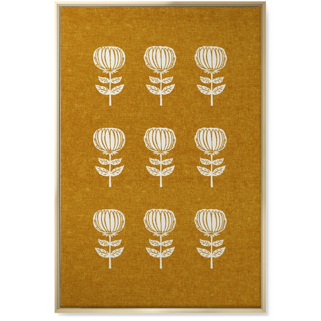 Block Print Floral Wall Art, Gold, Single piece, Canvas, 24x36, Yellow, Nutmeg