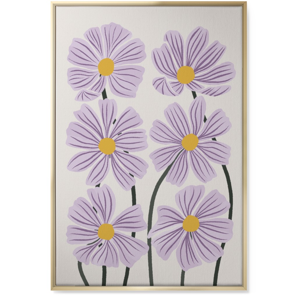 Botanical Cosmos Flowers Wall Art, Gold, Single piece, Canvas, 24x36, Purple, Amethyst