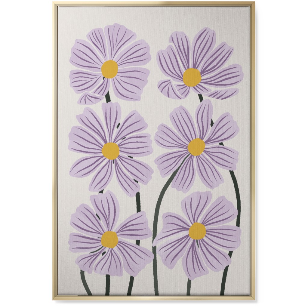 Botanical Cosmos Flowers Wall Art, Gold, Single piece, Canvas, 24x36, Purple