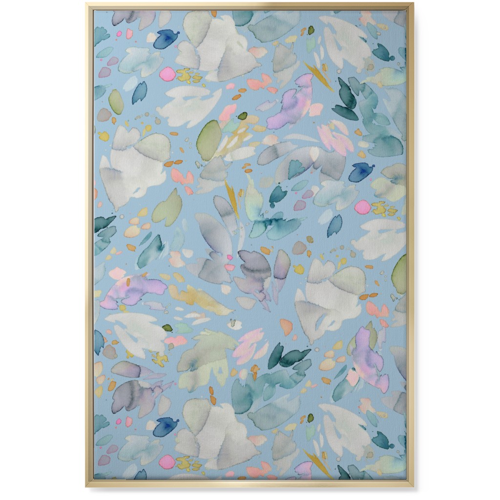 Abstract Petal Flowering Wall Art, Gold, Single piece, Canvas, 24x36, Blue, Celeste