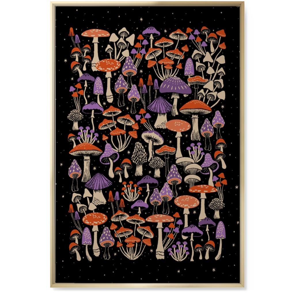 Mushrooms and Stars Wall Art, Gold, Single piece, Canvas, 24x36, Purple, Tulip