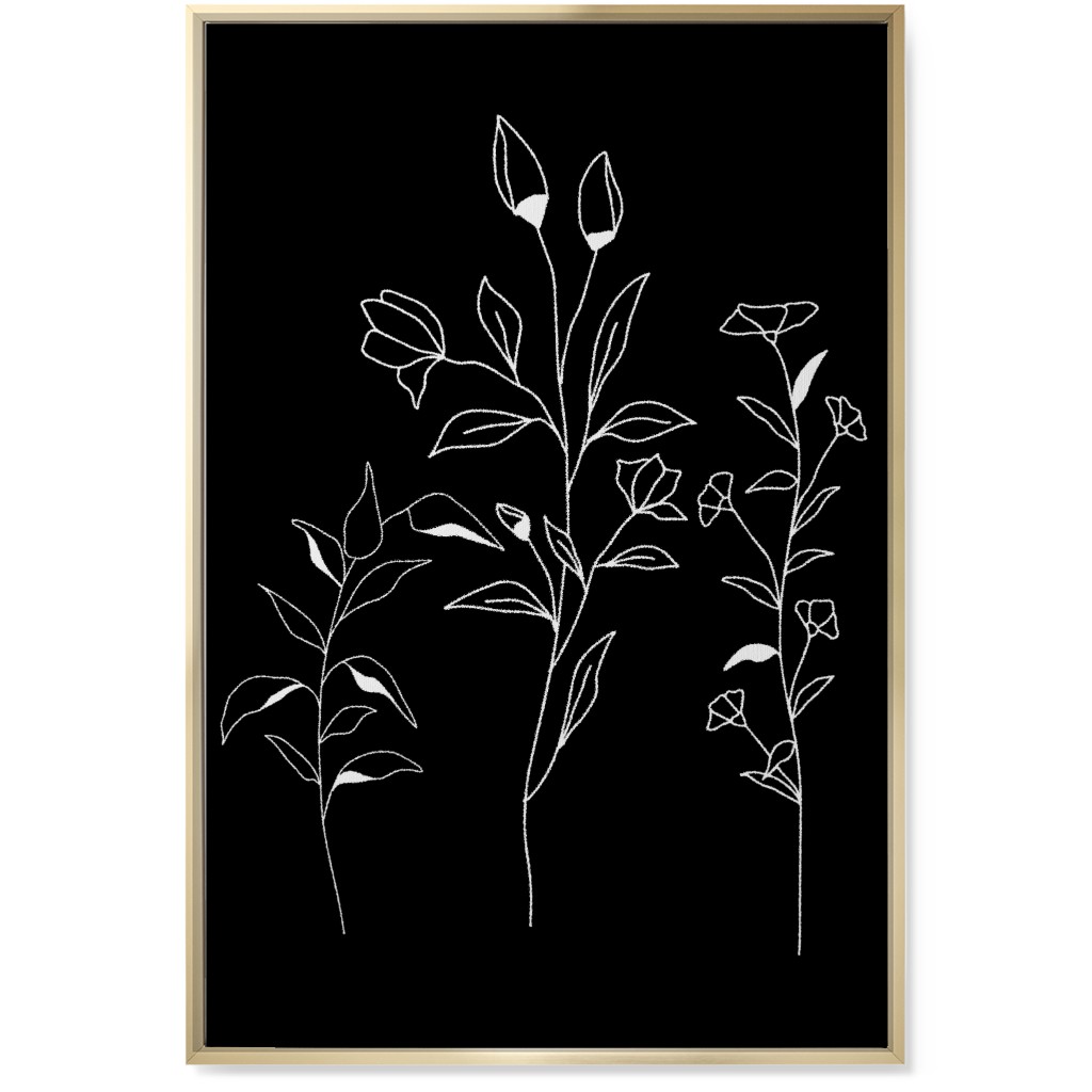 Wildflower Botanical - Black and White Wall Art, Gold, Single piece, Canvas, 24x36, Black