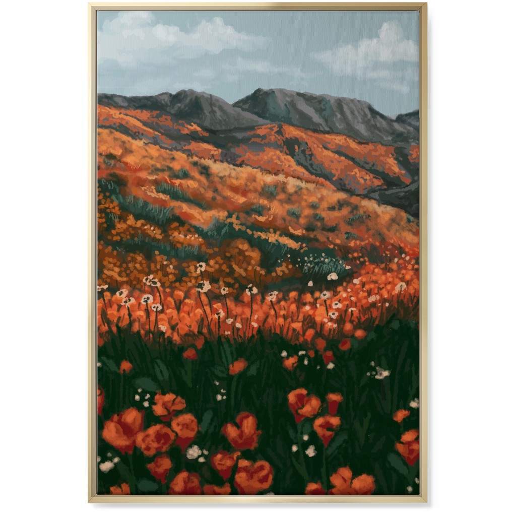 Field of Flowers - Orange and Multi Wall Art, Gold, Single piece, Canvas, 24x36, Orange, Orange