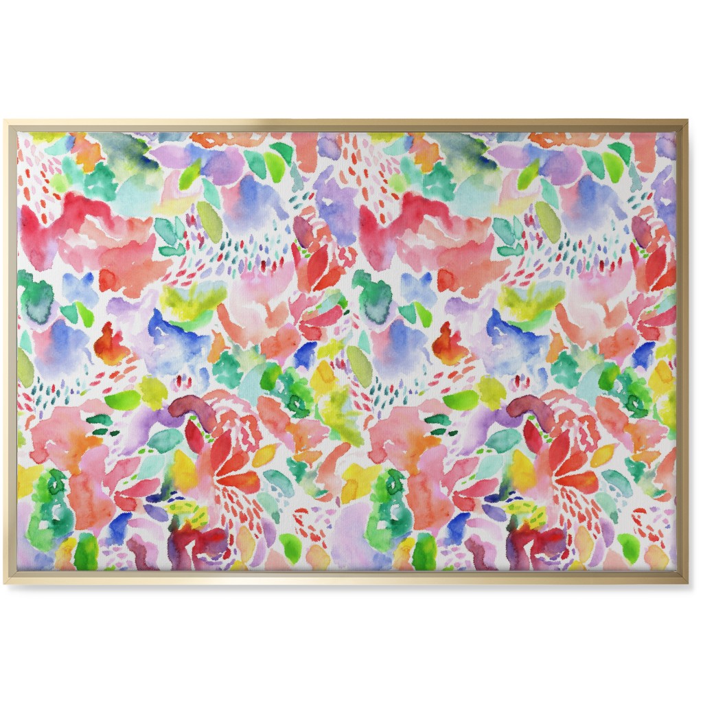 Happy Abstract Watercolor Wall Art, Gold, Single piece, Canvas, 24x36, Multicolor, Bright Coral