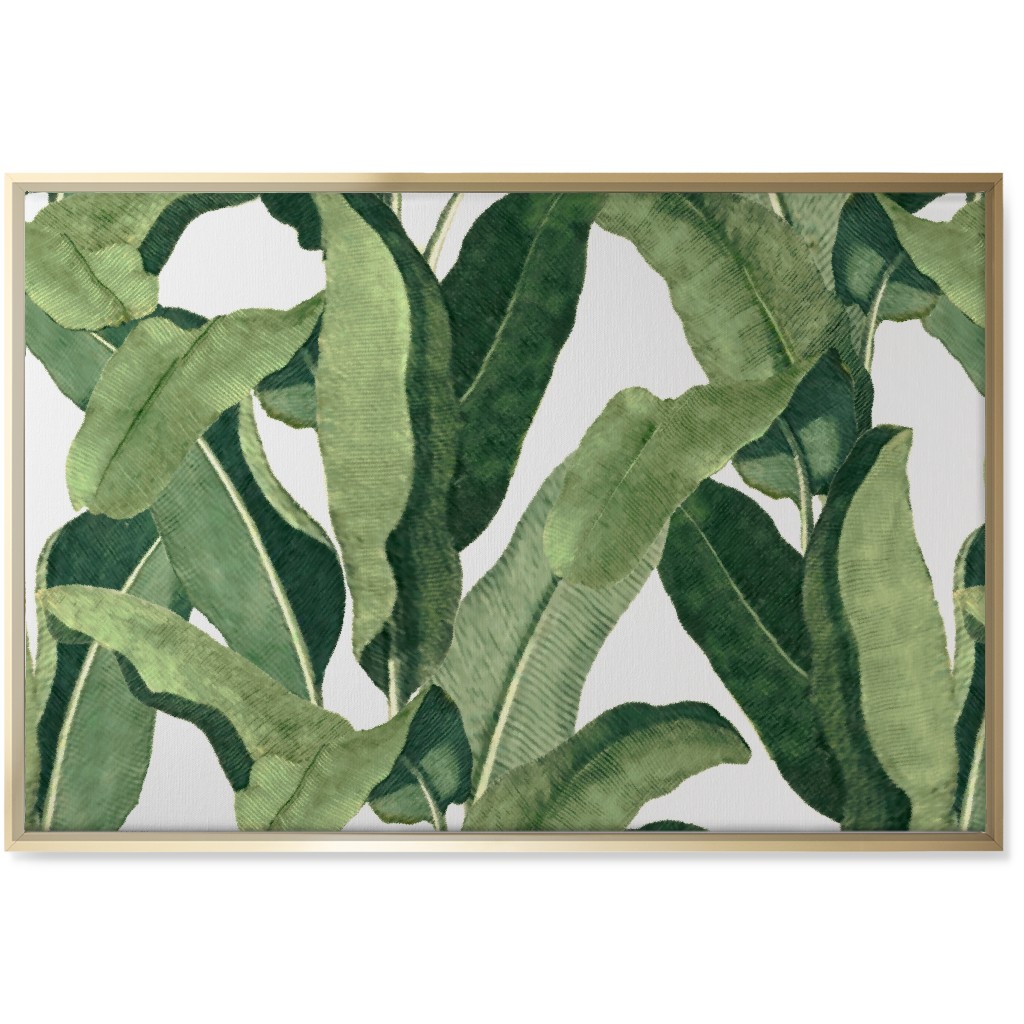 Tropical Leaves - Greens on White Wall Art, Gold, Single piece, Canvas, 24x36, Green