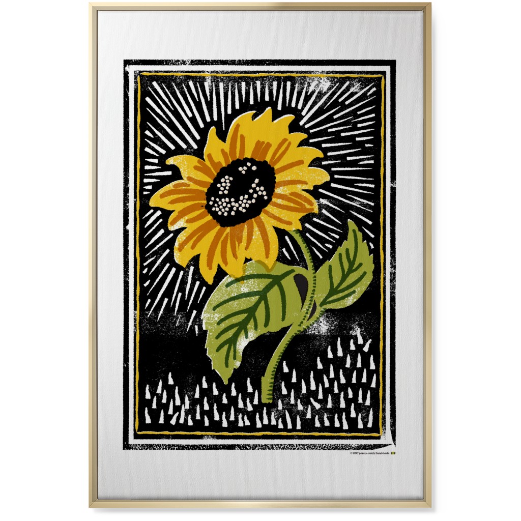 Sunflower Block Print - Multi Wall Art, Gold, Single piece, Canvas, 24x36, Multicolor