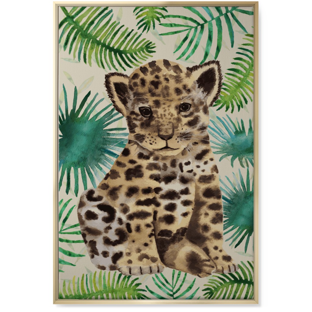 Baby Leopard Portrait Wall Art, Gold, Single piece, Canvas, 24x36, Brown, Brown