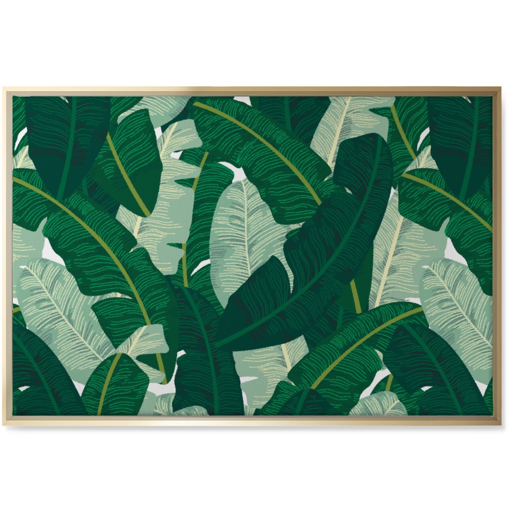 Classic Banana Leaves - Palm Springs Green Wall Art, Gold, Single piece, Canvas, 24x36, Green