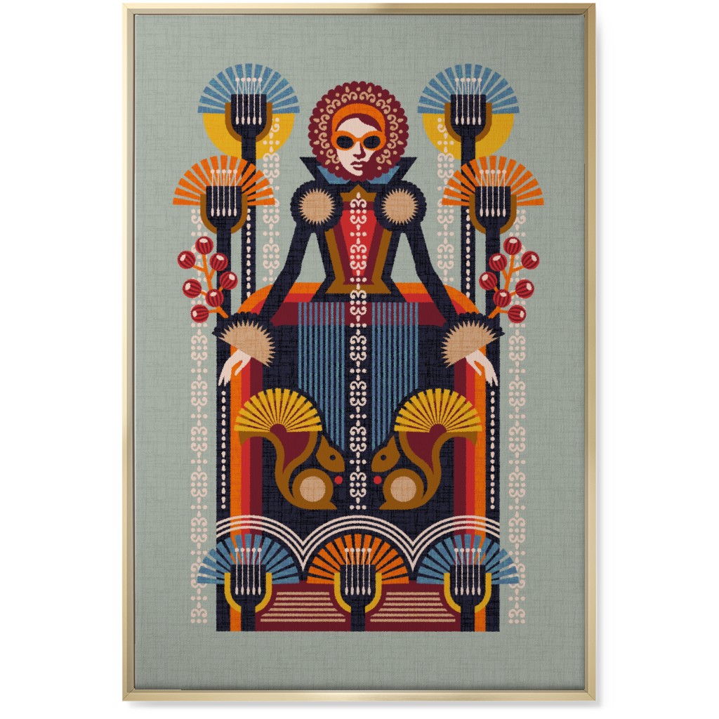 Folk Art Lady - Multi Wall Art, Gold, Single piece, Canvas, 24x36, Multicolor