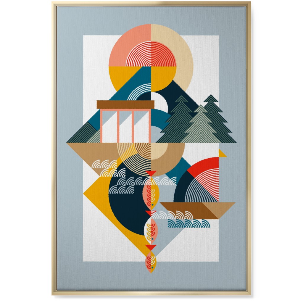By the Sea Abstract - Multi Wall Art, Gold, Single piece, Canvas, 24x36, Multicolor