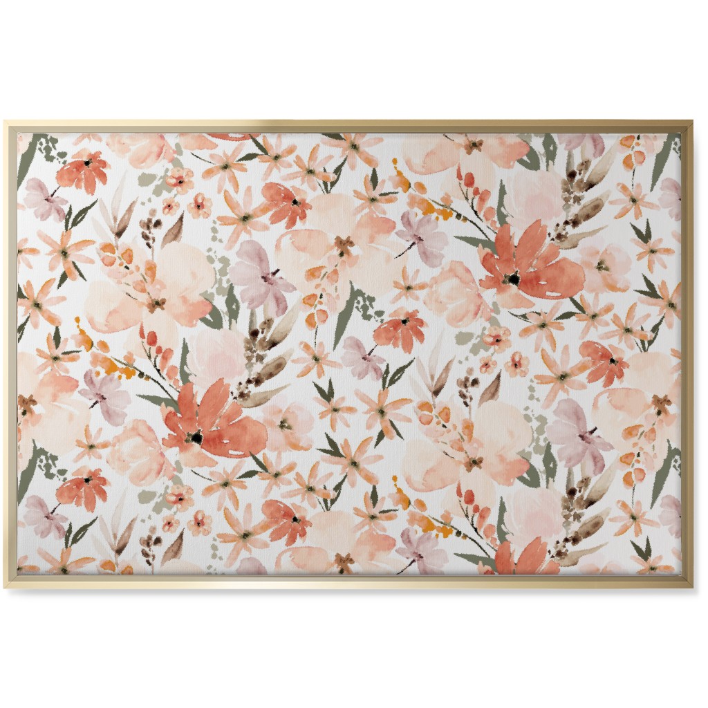 Earth Tone Floral Summer in Peach & Apricot Wall Art, Gold, Single piece, Canvas, 24x36, Pink, Bright Pink