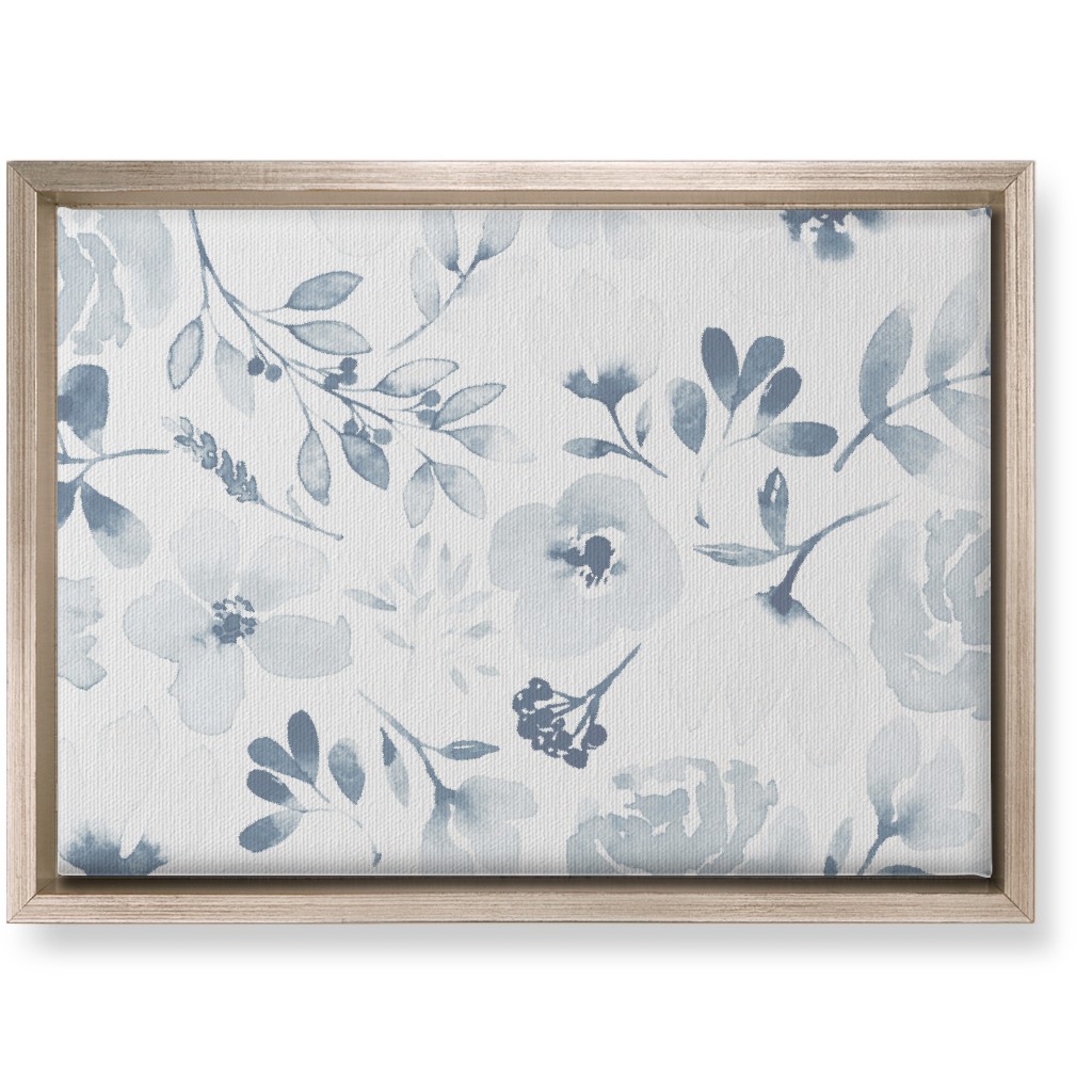 Faded Floral Watercolor - Light Blue Wall Art, Metallic, Single piece, Canvas, 10x14, Blue