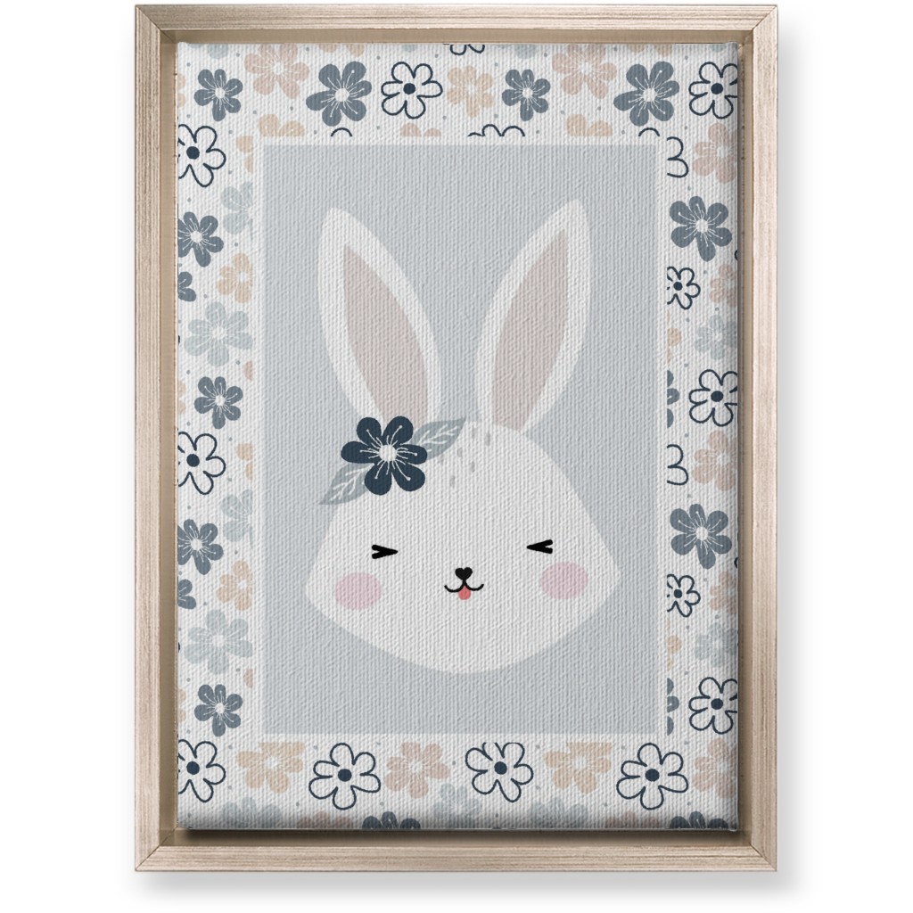 Spring Baby Girl Bunny - Neutral Soft Palette Wall Art, Metallic, Single piece, Canvas, 10x14, Blue, True Blue