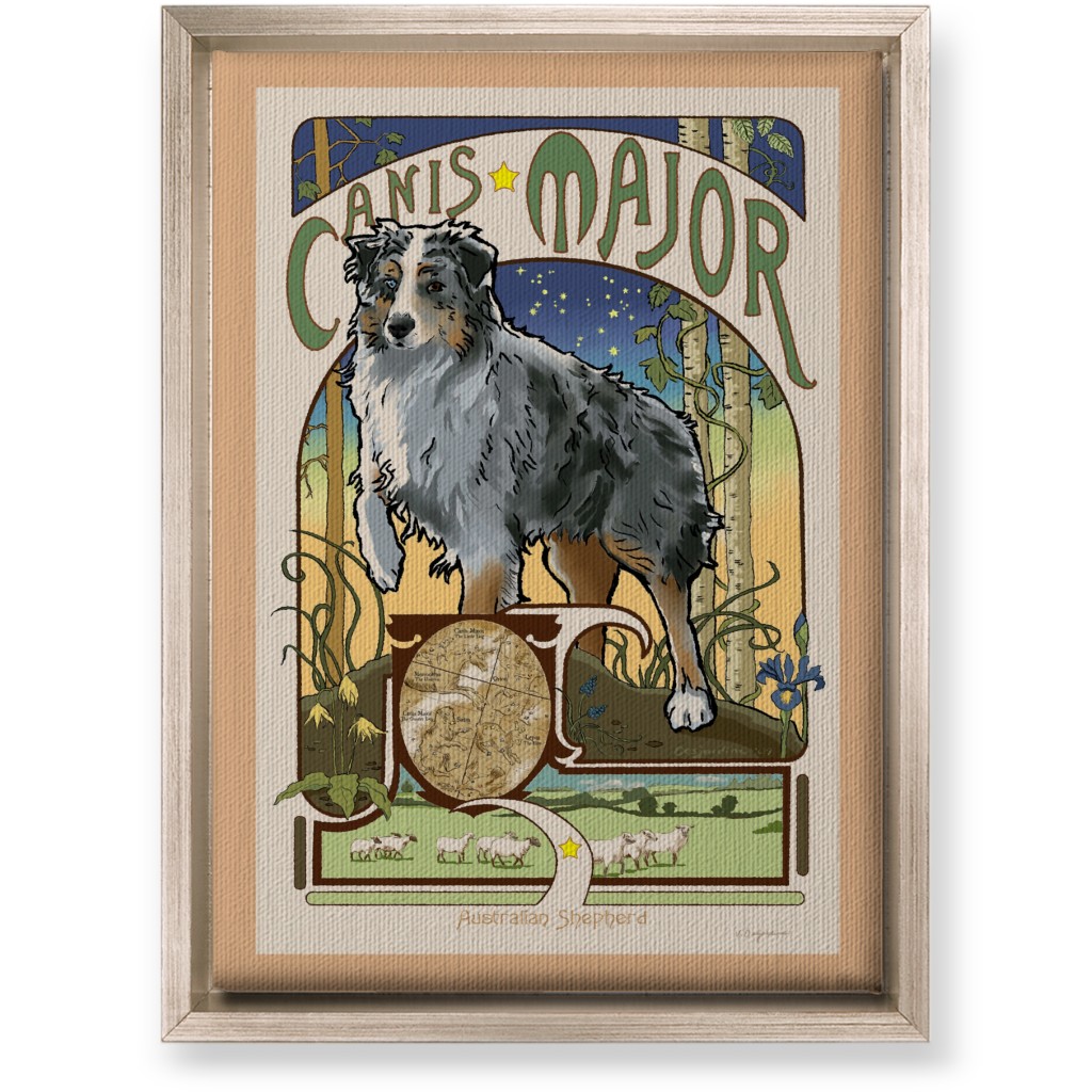 Art Nouveau Canis Major Aussie Wall Art, Metallic, Single piece, Canvas, 10x14, Multicolor