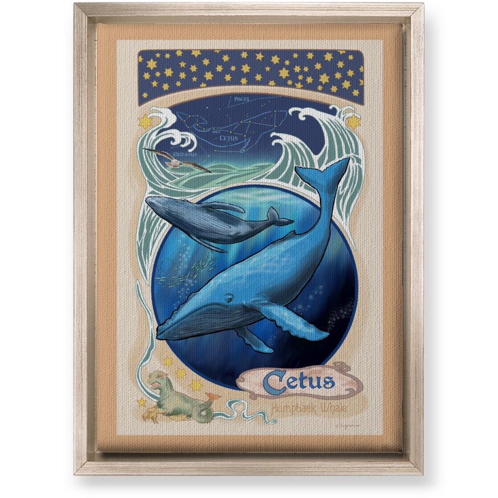 Art Nouveau Humpback Whale Wall Art, Metallic, Single piece, Canvas, 10x14, Blue, True Blue