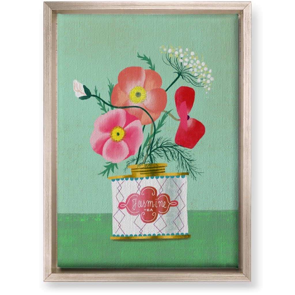 Poppies in Jasmine Tea Tin Wall Art, Metallic, Single piece, Canvas, 10x14, Green, Classic Green