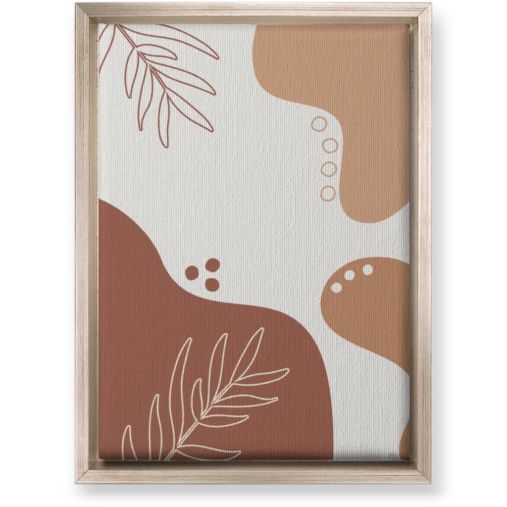 Abstract Shapes and Fern Leaves - Earth Tones Wall Art, Metallic, Single piece, Canvas, 10x14, Orange, Orange
