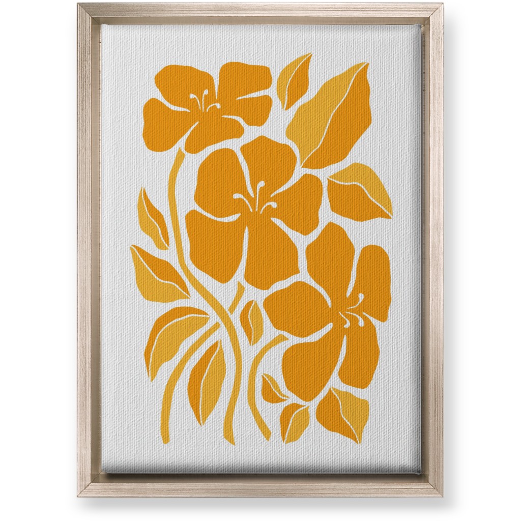 Minimalist Block Hibiscus Floral - Yellow Wall Art, Metallic, Single piece, Canvas, 10x14, Orange, Orange