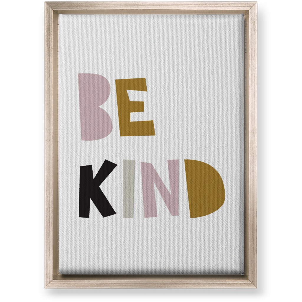 Be Kind Typography - Neutral With Pink Wall Art, Metallic, Single piece, Canvas, 10x14, Multicolor