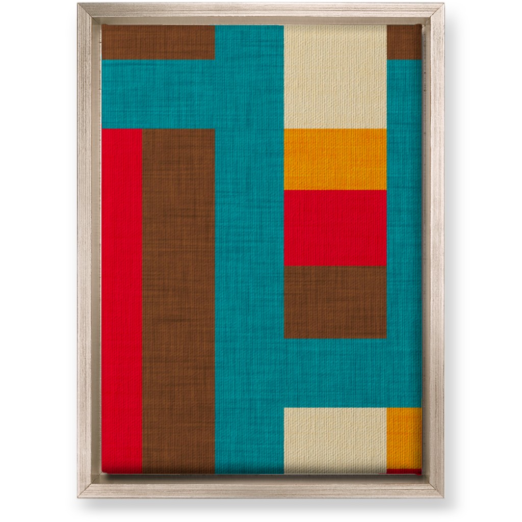 Abstract Mod Cube - Multi on Blue Wall Art, Metallic, Single piece, Canvas, 10x14, Multicolor