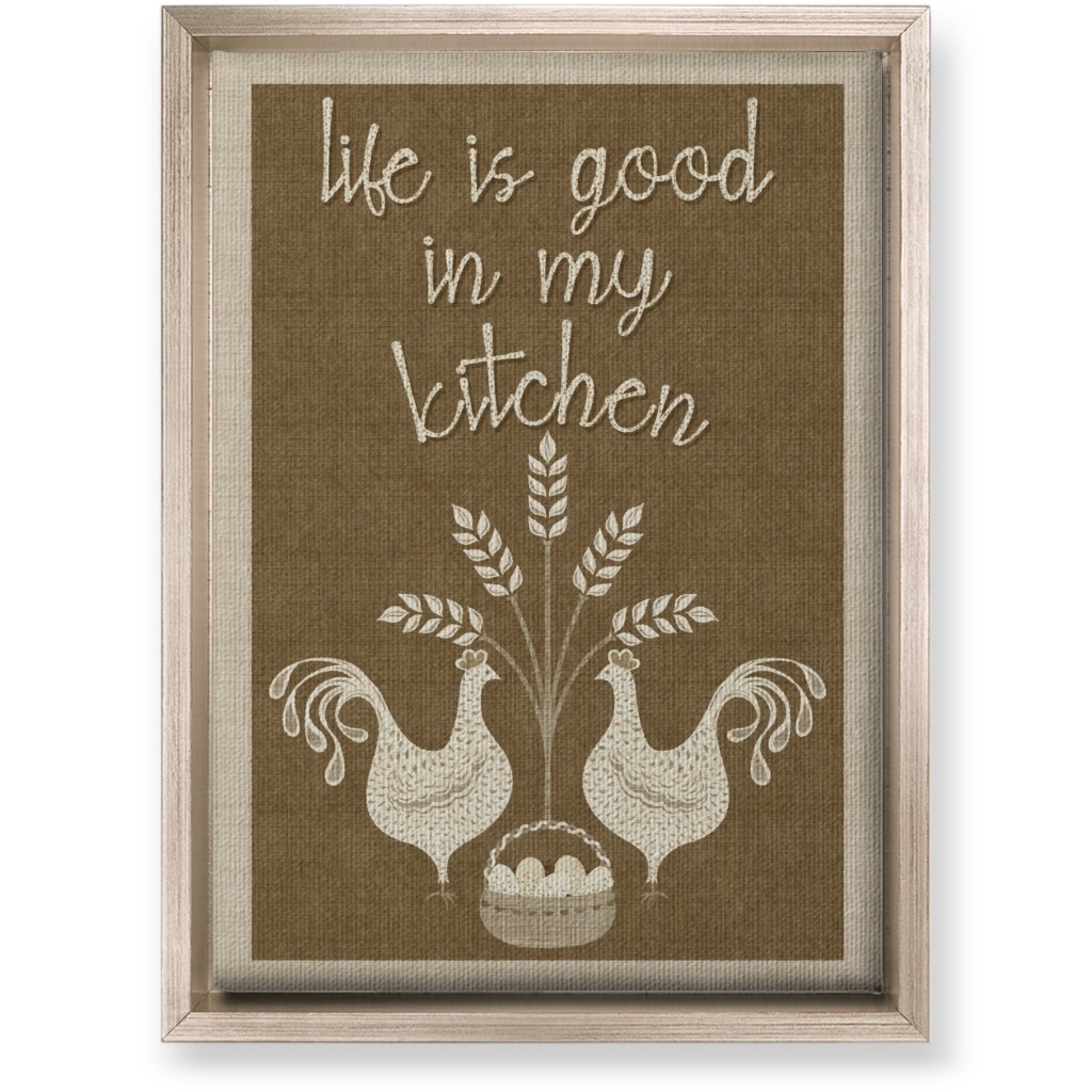 in My Kitchen Vintage Chickens - Brown Wall Art, Metallic, Single piece, Canvas, 10x14, Brown, Brown