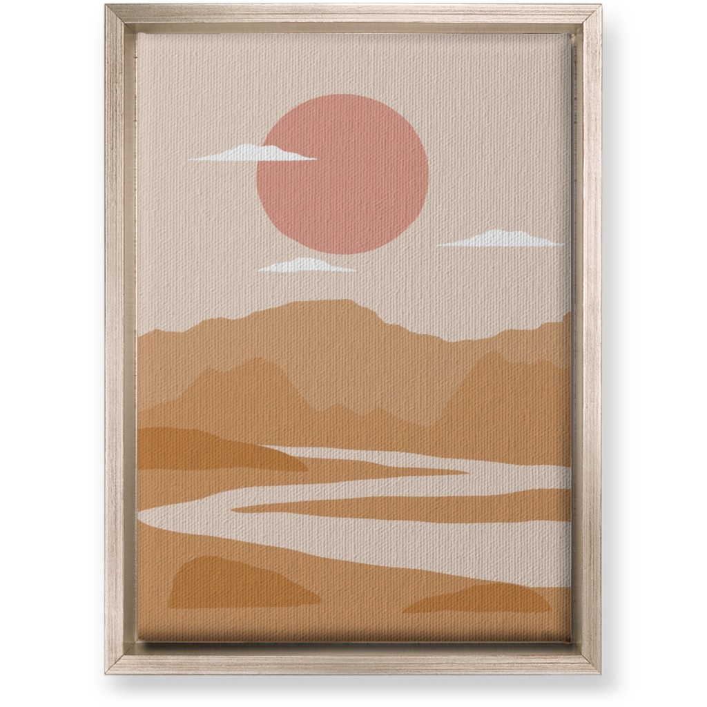 Abstract Landscape With River - Neutral Wall Art, Metallic, Single piece, Canvas, 10x14, Orange