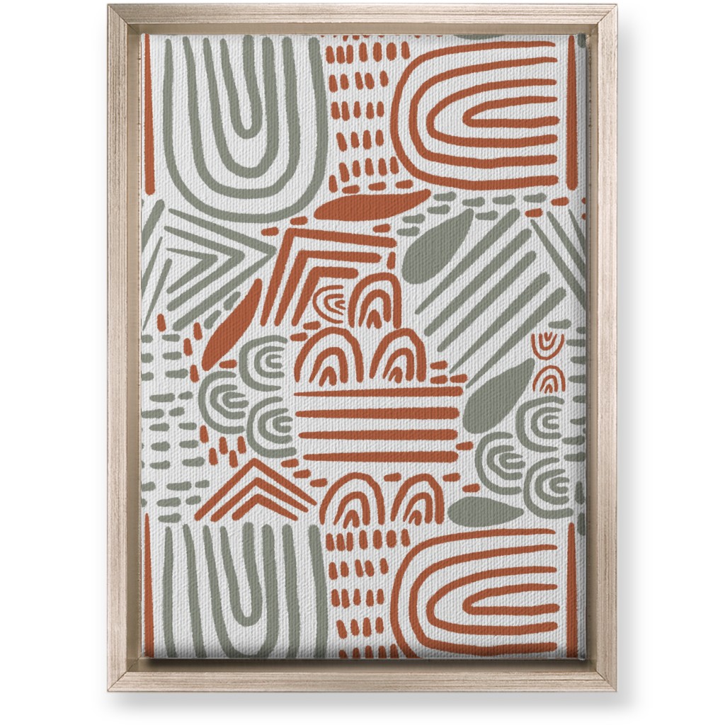 Modern Boho Abstract Shapes - Gray and Terracotta Wall Art, Metallic, Single piece, Canvas, 10x14, Orange