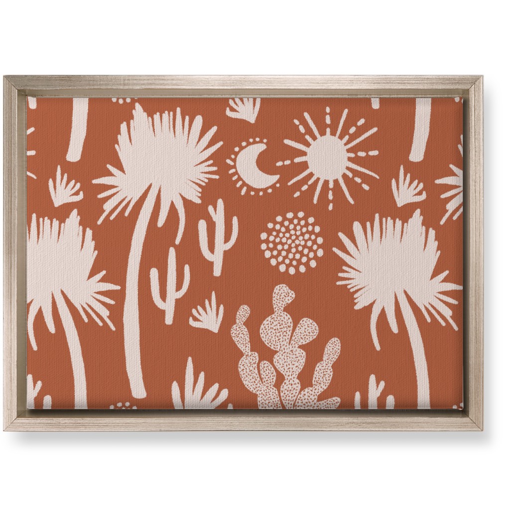 Boho Cactus and Palm Trees - Terracotta Wall Art, Metallic, Single piece, Canvas, 10x14, Orange, Orange