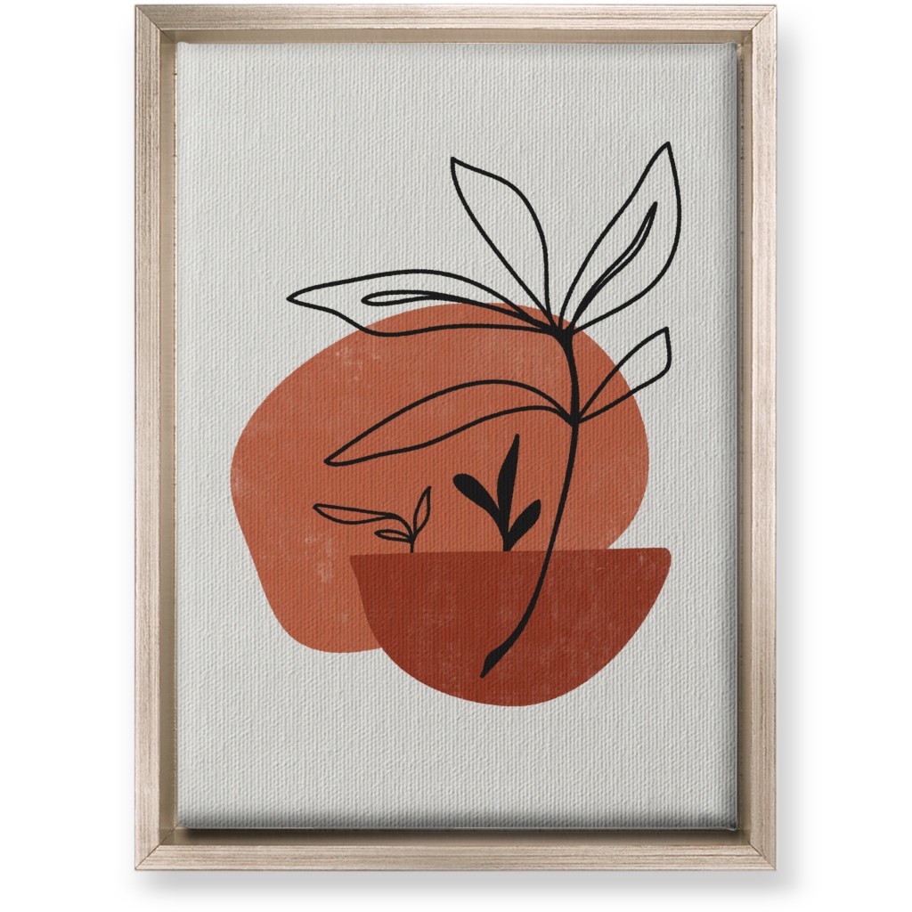 Abstract Leaf Sketch - Terracotta and Ivory Wall Art, Metallic, Single piece, Canvas, 10x14, Brown, Brown