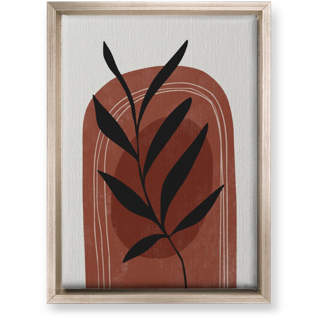 Abstract Leaf Sunrise - Terracotta and Ivory Wall Art, Metallic, Single piece, Canvas, 10x14, Brown