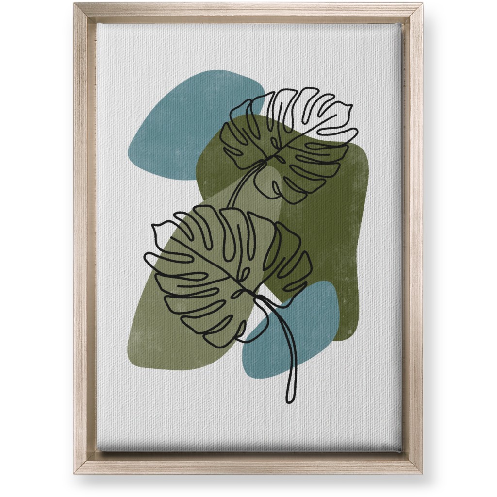 Abstract Monstera Leaves - Green and Blue Wall Art, Metallic, Single piece, Canvas, 10x14, Green, Classic Green