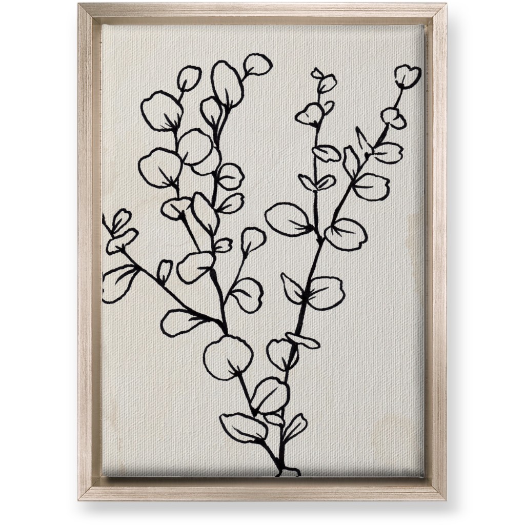 Vintage Eucalyptus Sketch - Beige and Black Wall Art, Metallic, Single piece, Canvas, 10x14, Beige, Pearl