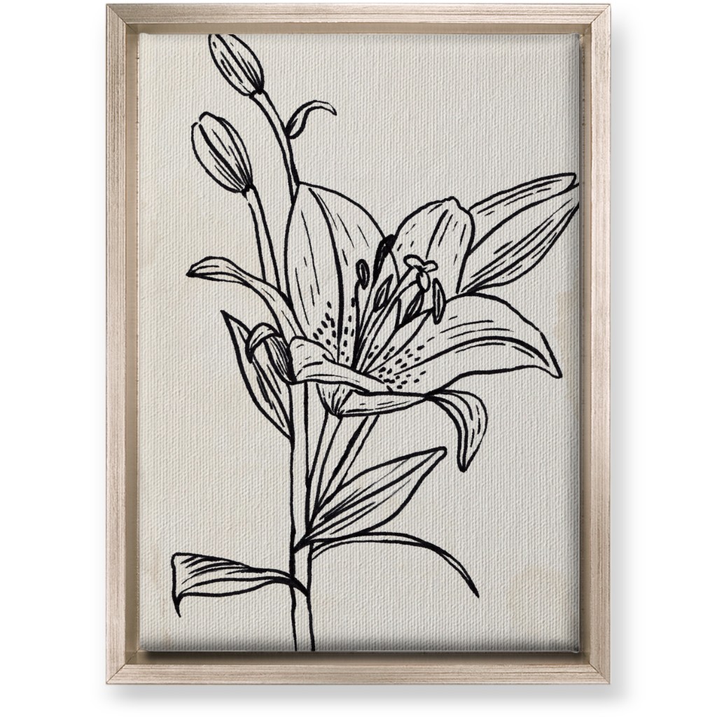 Vintage Lily Sketch - Beige and Black Wall Art, Metallic, Single piece, Canvas, 10x14, Beige